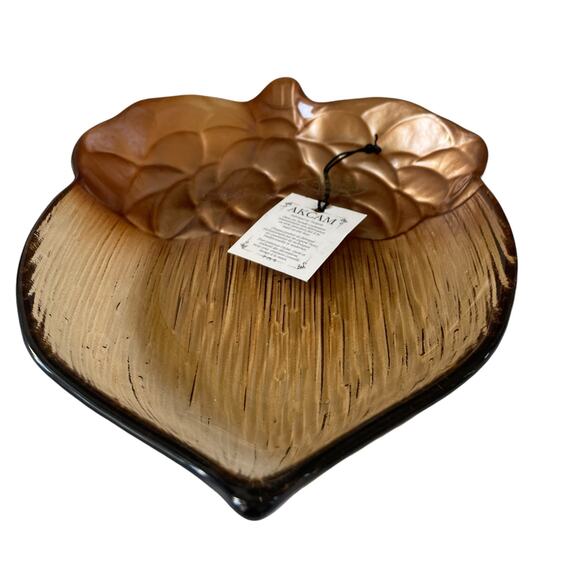 Turkish Amber Glass ACORN Dish Bowl Handmade Fall Autumn Decor by AKCAM New - Picture 9 of 16